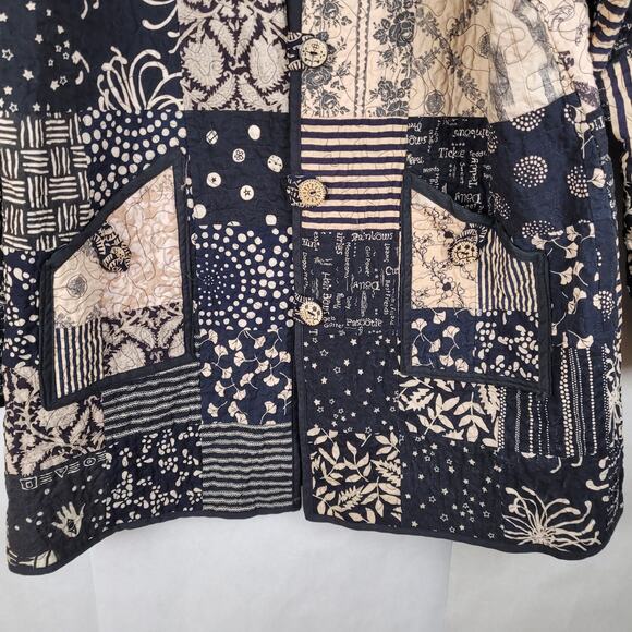 Vintage quilt patchwork coat Size XL black and tan Grandmacore Retro Cottage - Picture 7 of 9